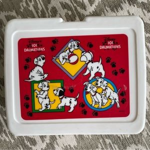 Vintage Disney 101 Dalmations Plastic Lunch Box White Paw print, puppies.